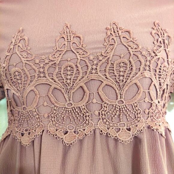 Orange Creek Pink Dusty Rose Lace Bodice Trim Knee Length Dress - Picture 7 of 11